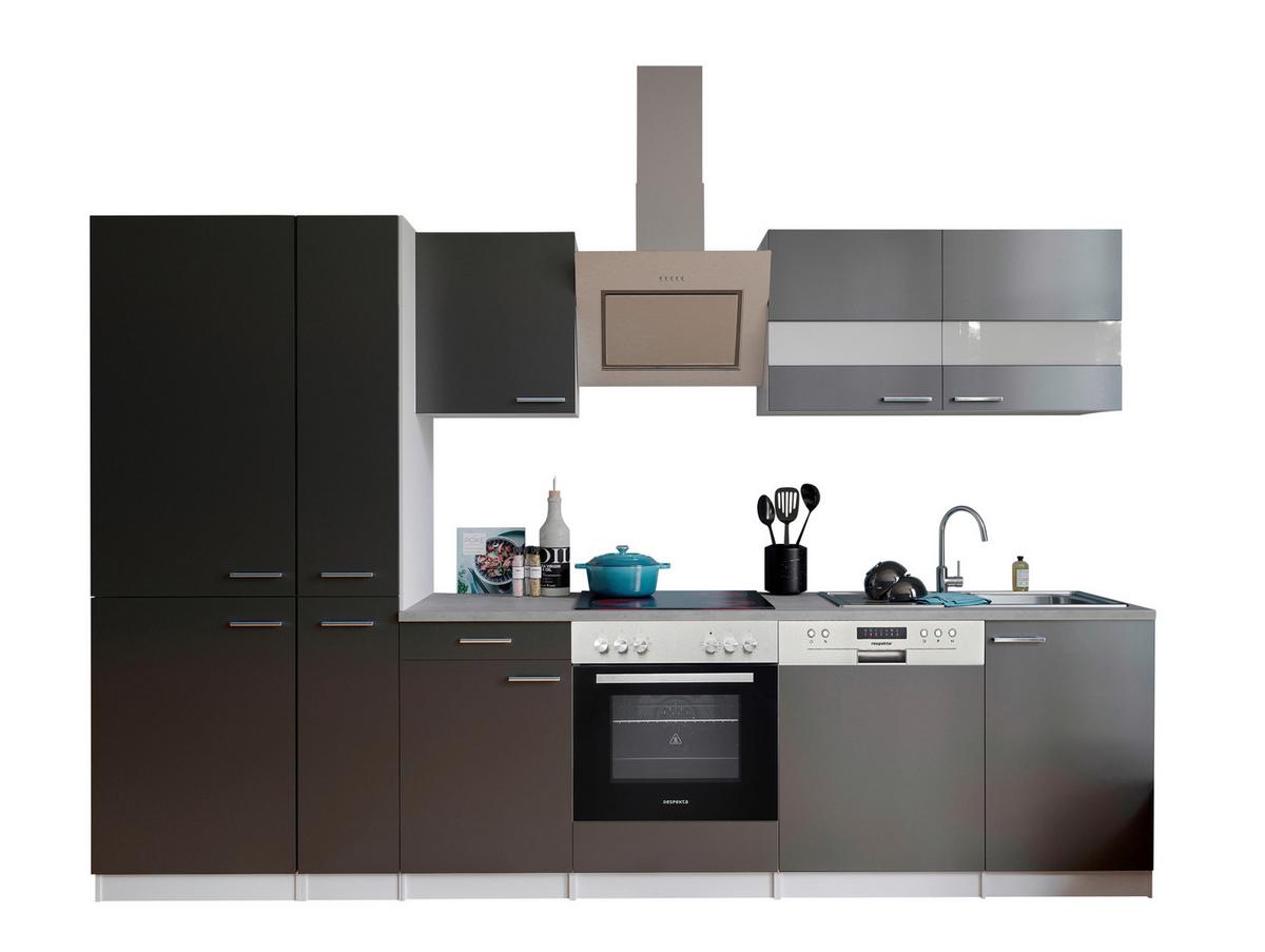 Küchenblock Malia mit Geräten ca. 310 cm Grau - Edelstahlfarben/Graphitfarben, Basics, Holzwerkstoff/Metall (310cm) - Respekta