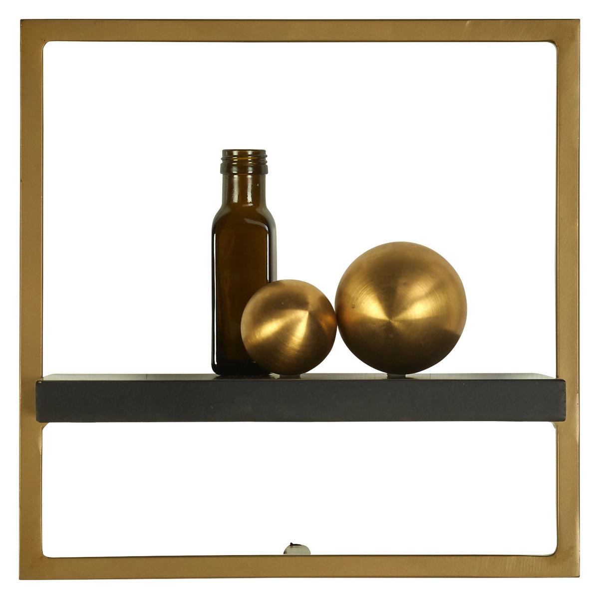 REGAŁ ŚCIENNY VALO - czarny/kolor złoty, Trend, metal/drewno (35/35/25cm) - Lomoco