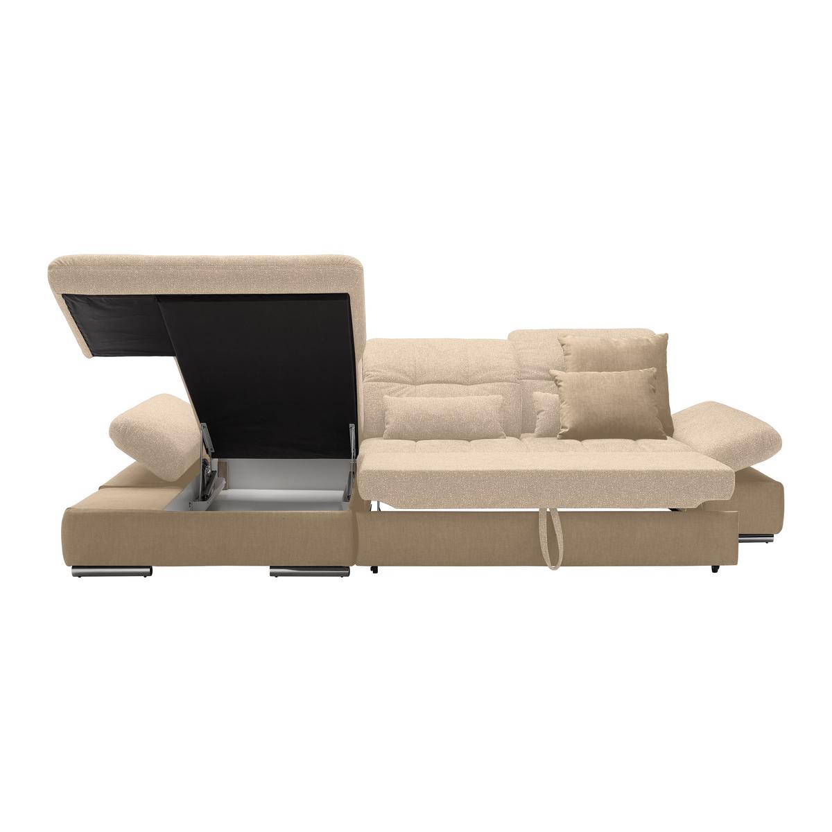 Wohnlandschaft Sanfino Taupe/Beige - Taupe/Chromfarben, KONVENTIONELL, Holz/Textil (199/79-96/305cm) - Premium Living
