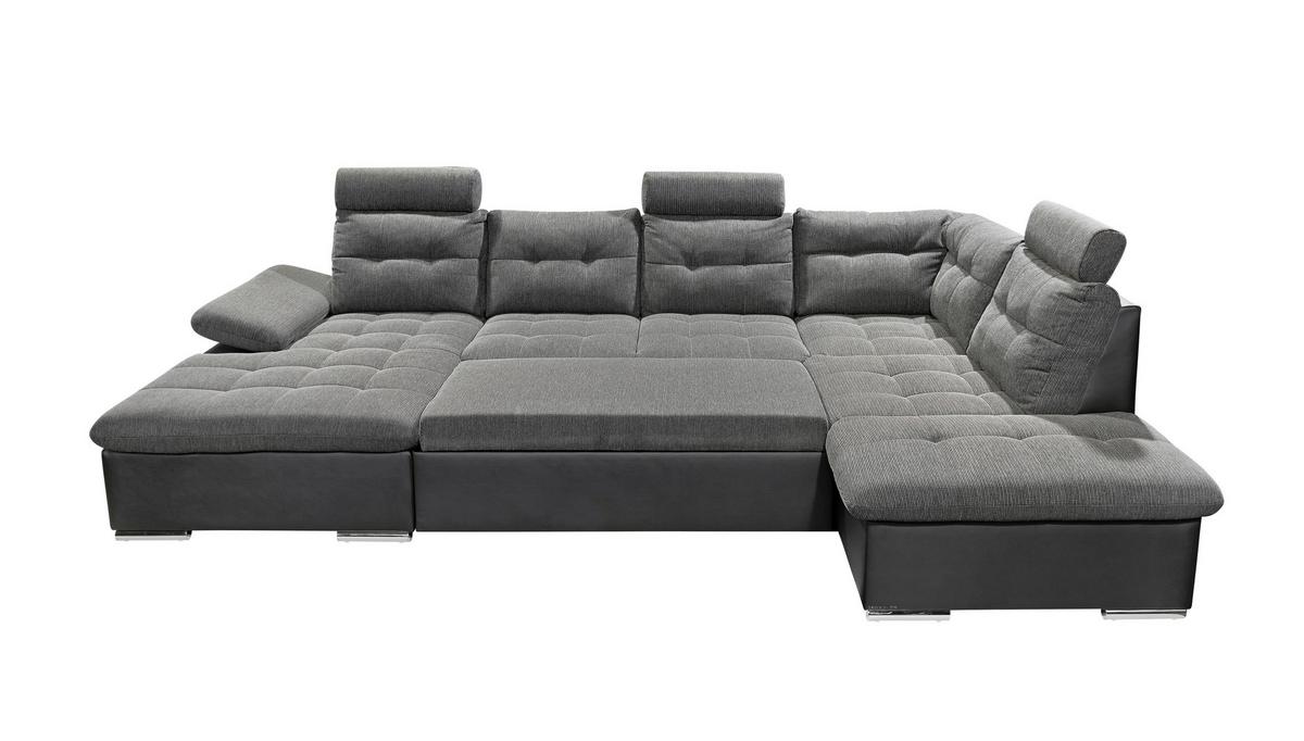 Wohnlandschaft Jakarta U inkl. Kissen Grau/Schwarz - Chromfarben/Schwarz, Design, Kunststoff/Textil (170/324/218cm) - MID.YOU