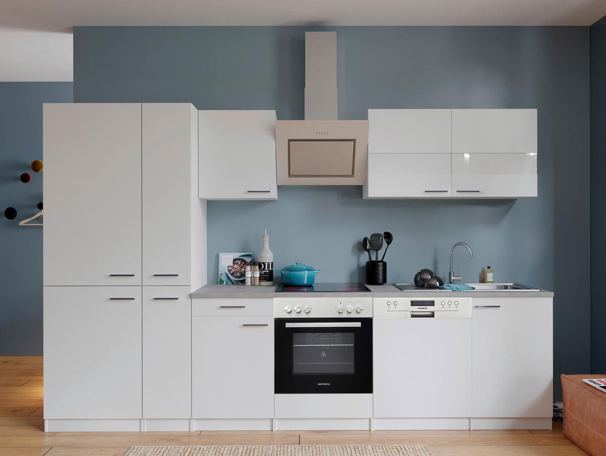 Küchenblock Malia mit Geräten ca. 310 cm Weiß - Edelstahlfarben/Graphitfarben, Basics, Holzwerkstoff/Metall (310cm) - Respekta