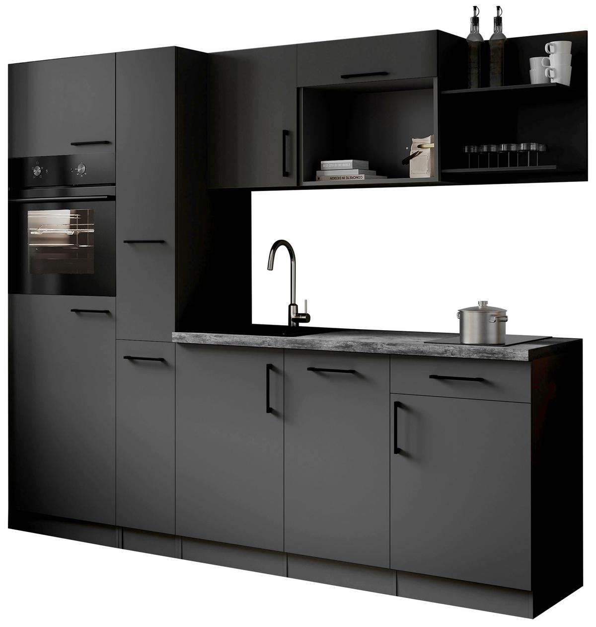 Küchenblock Oliver m. Geräten Grau - Grau, Trend, Holzwerkstoff/Metall (235cm) - Respekta