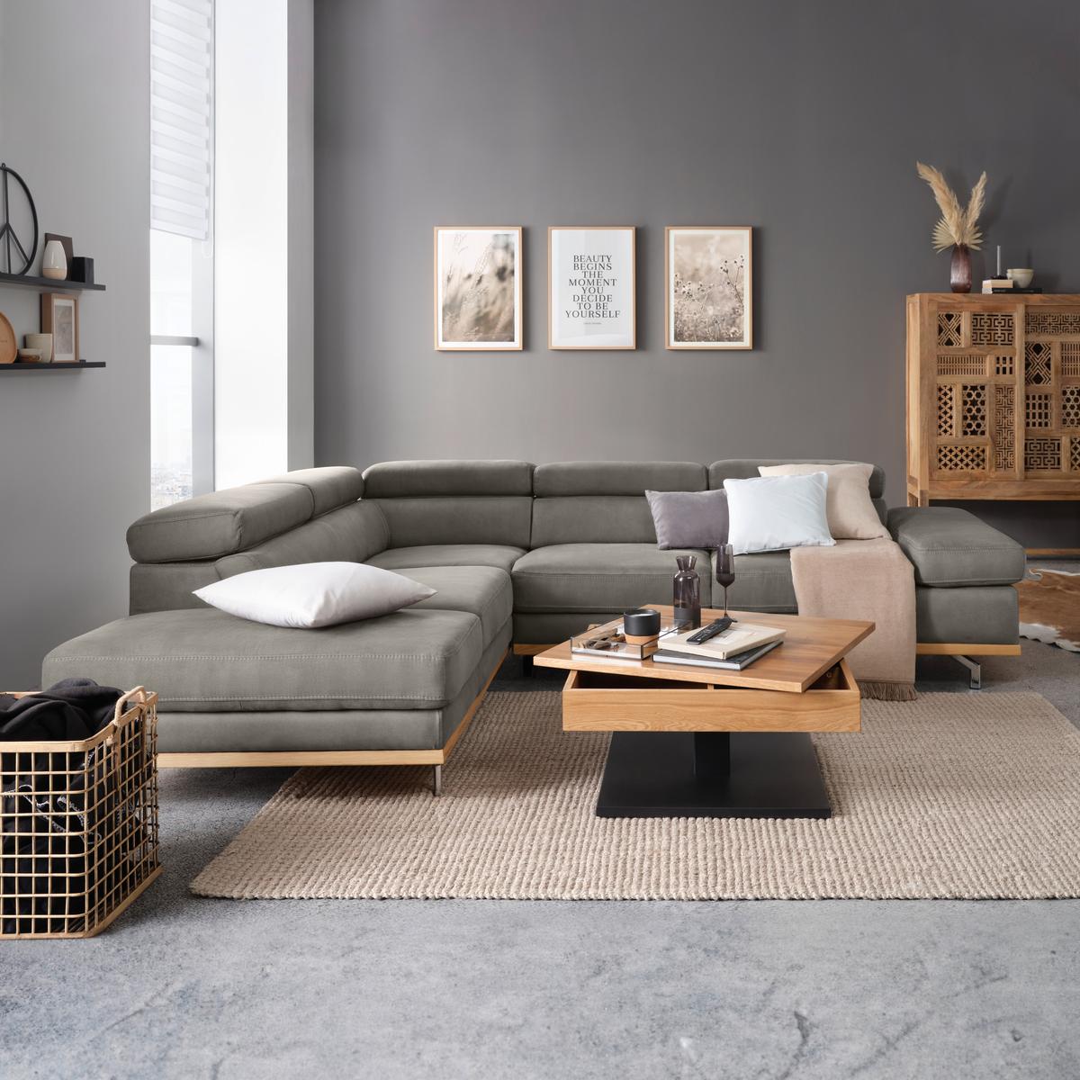 Wohnlandschaft Carmen in Silber mit Bettfunktion - Chromfarben/Silberfarben, KONVENTIONELL, Holz/Textil (226/93/292cm) - Based