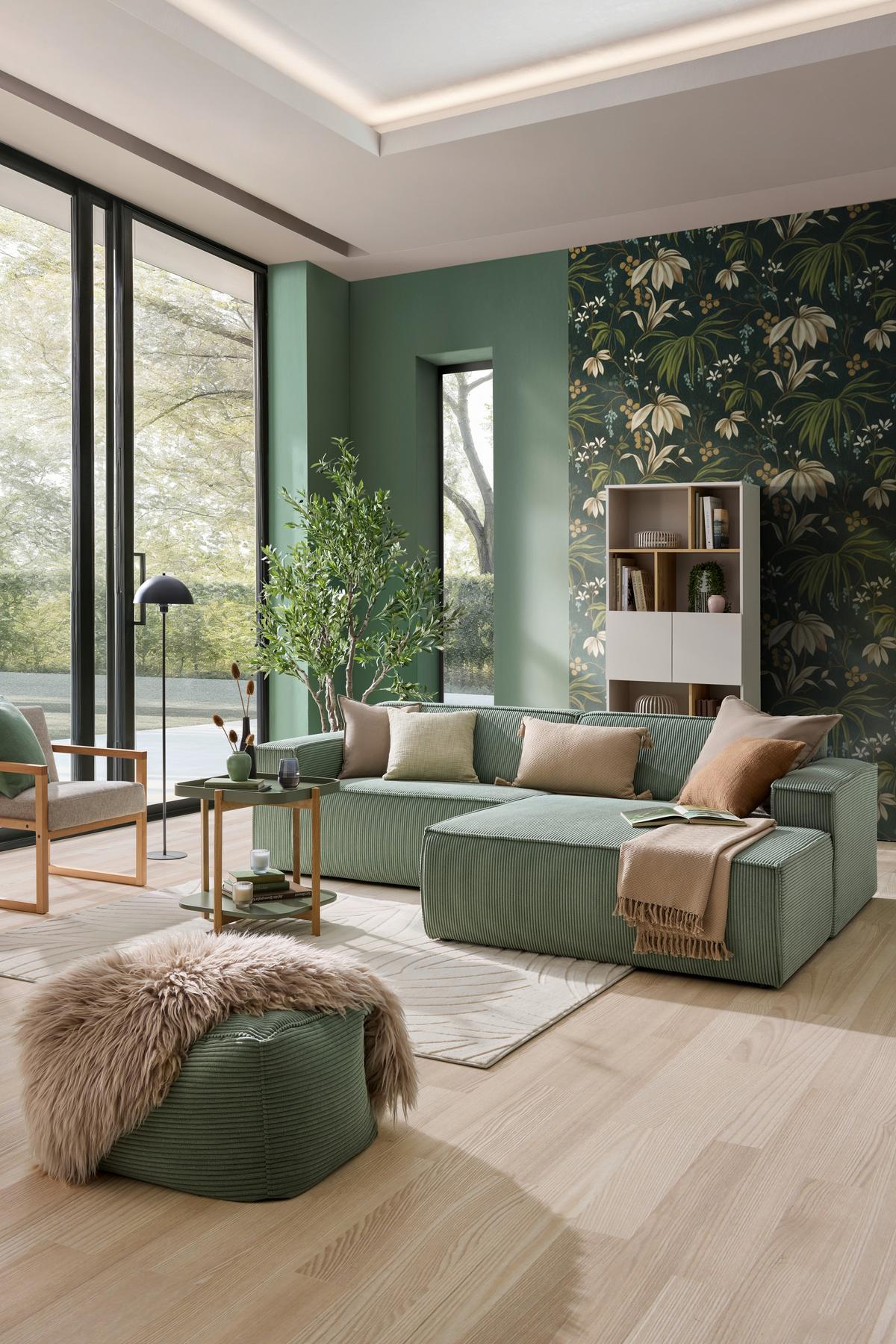 Wohnlandschaft Loft in Grün - Schwarz/Hellgrün, MODERN, Kunststoff/Textil (265/75/172cm) - Based