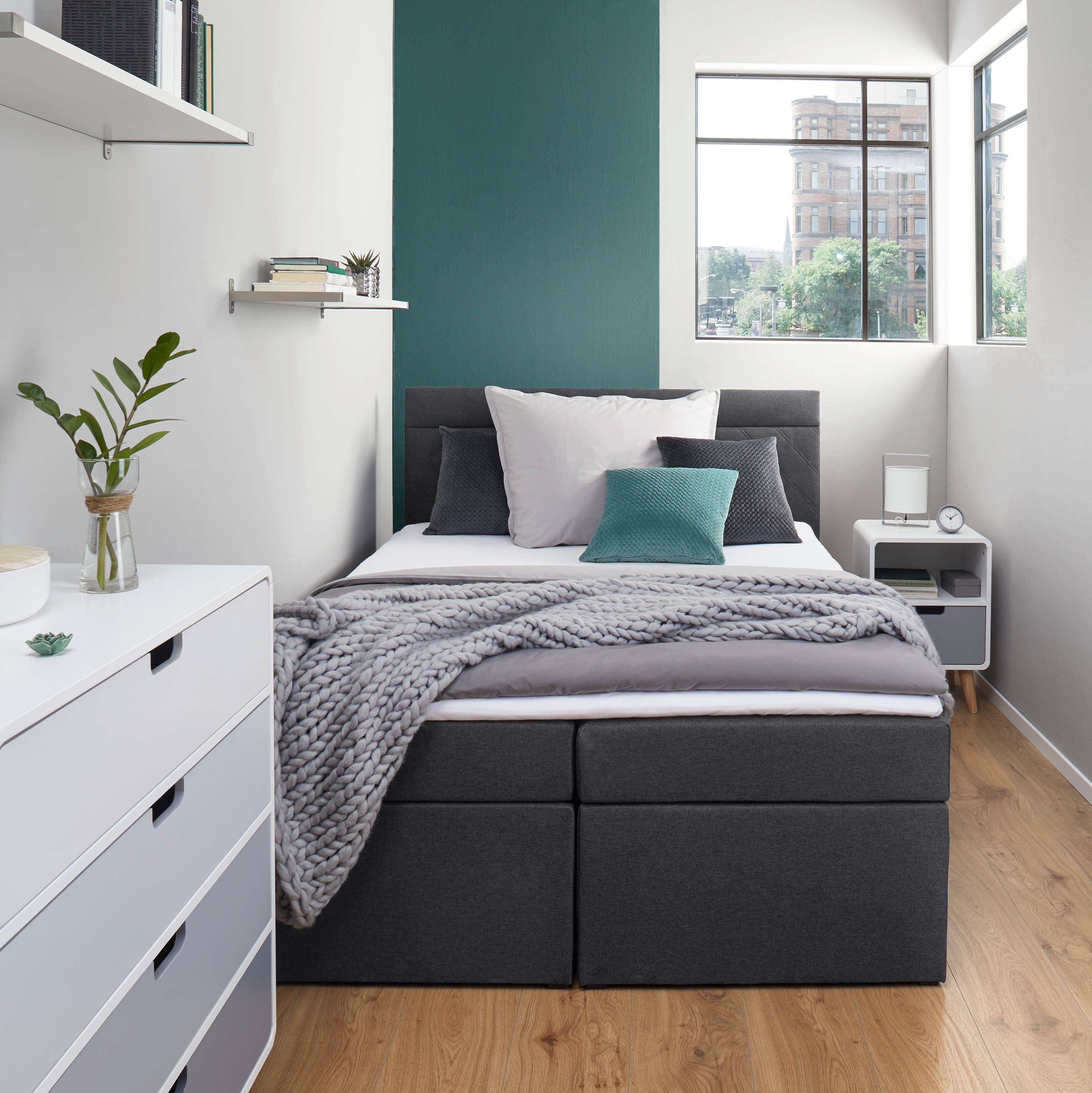 Boxbett Rosa ca. 140x200 cm Dunkelgrau mit Topper - Dunkelgrau/Anthrazit, MODERN, Holz/Holzwerkstoff (140/200cm) - Bessagi Home