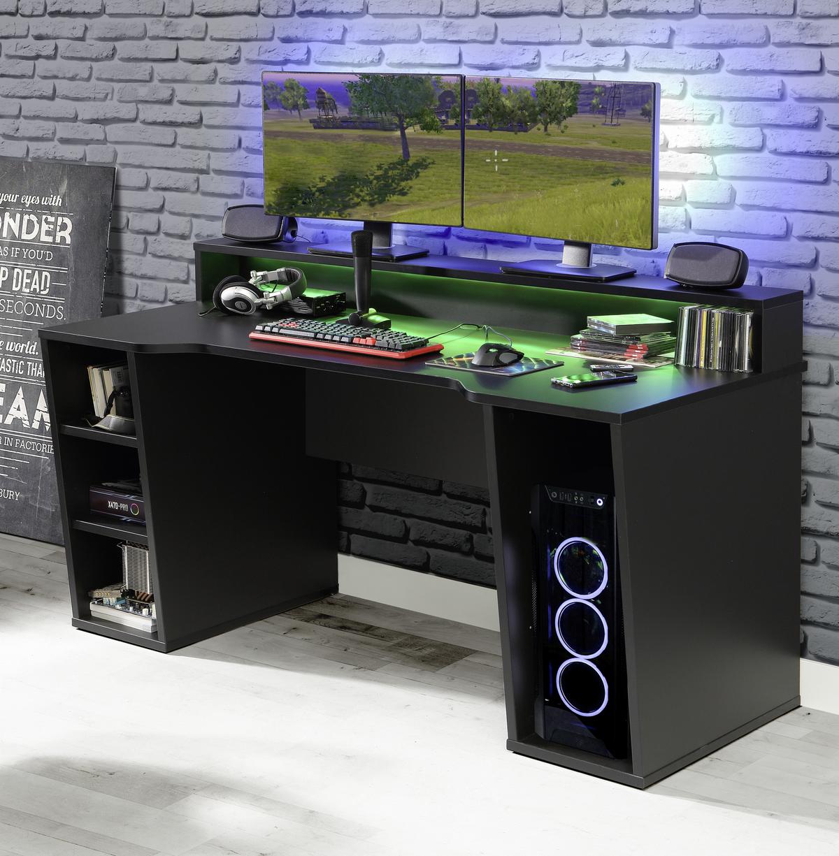 Gaming Miza Tezaur, Črna - črna, Moderno, kovina/umetna masa (160/72/91cm) - MID.YOU
