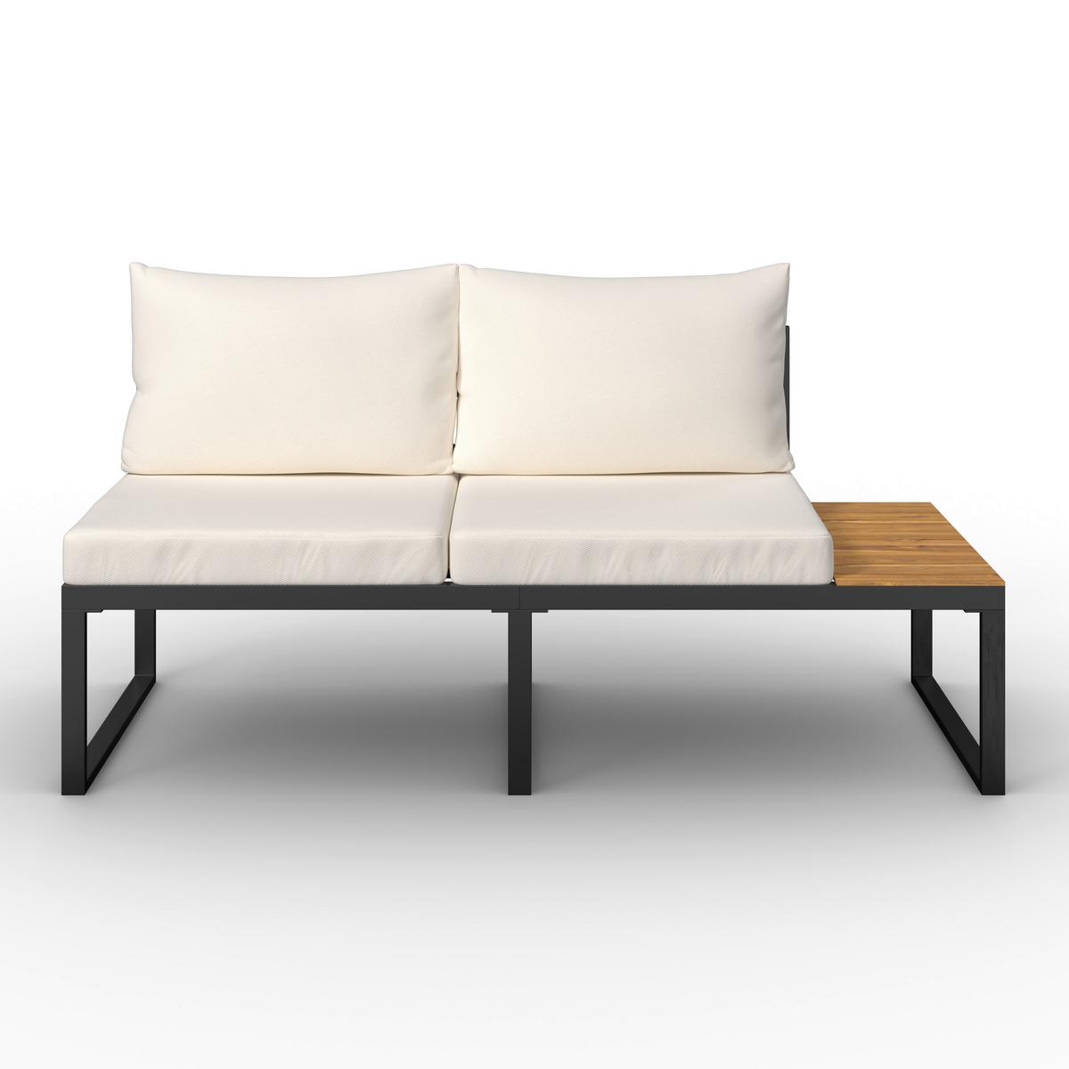 Loungegarnitur Adriano Creme Akazie/Metall/Outdoorstoff - Creme/Schwarz, MODERN, Holz/Textil - Bessagi Garden