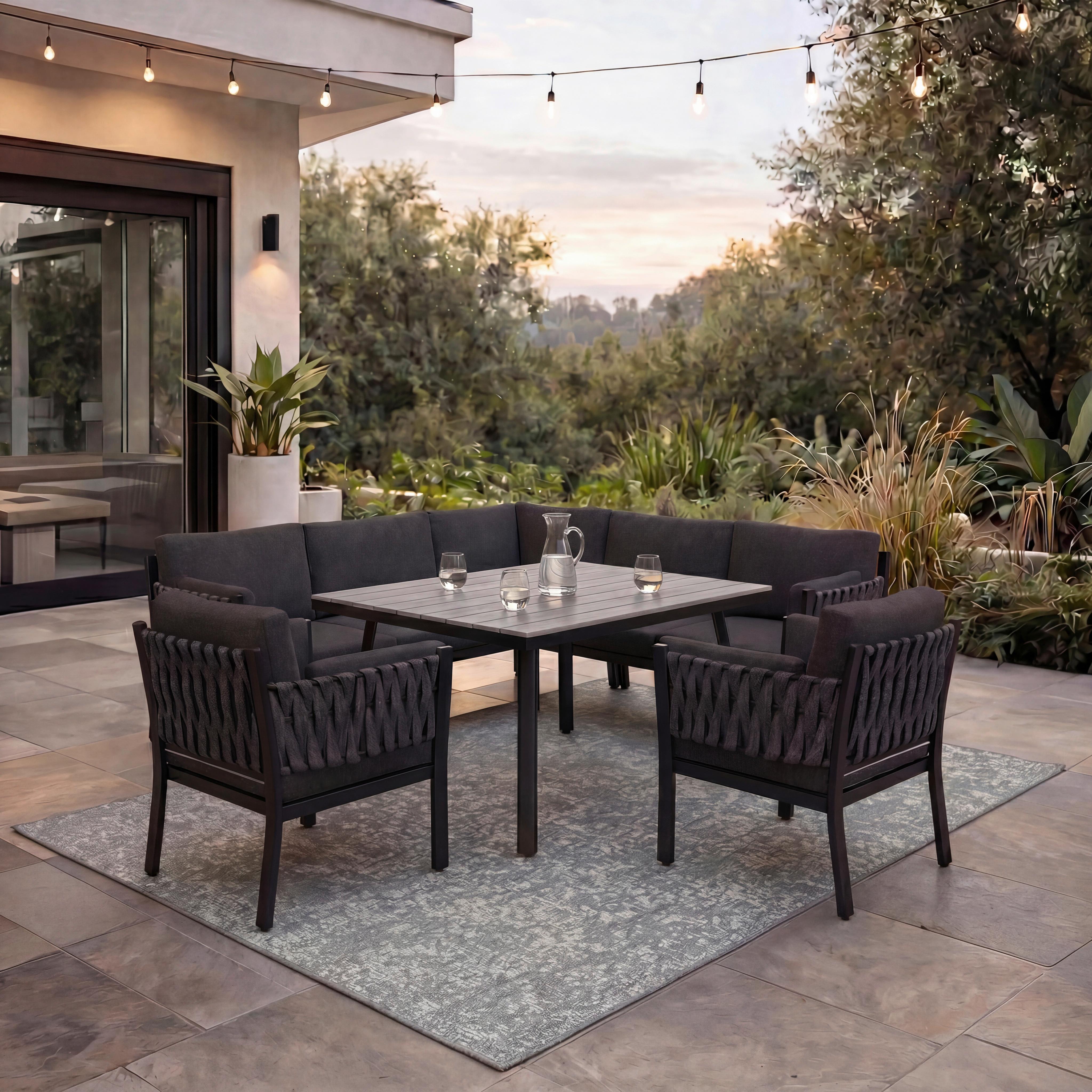 Dining-loungeset Elisa - Schwarz/Grau, Modern, Kunststoff/Textil (238/238cm) - Bessagi Garden