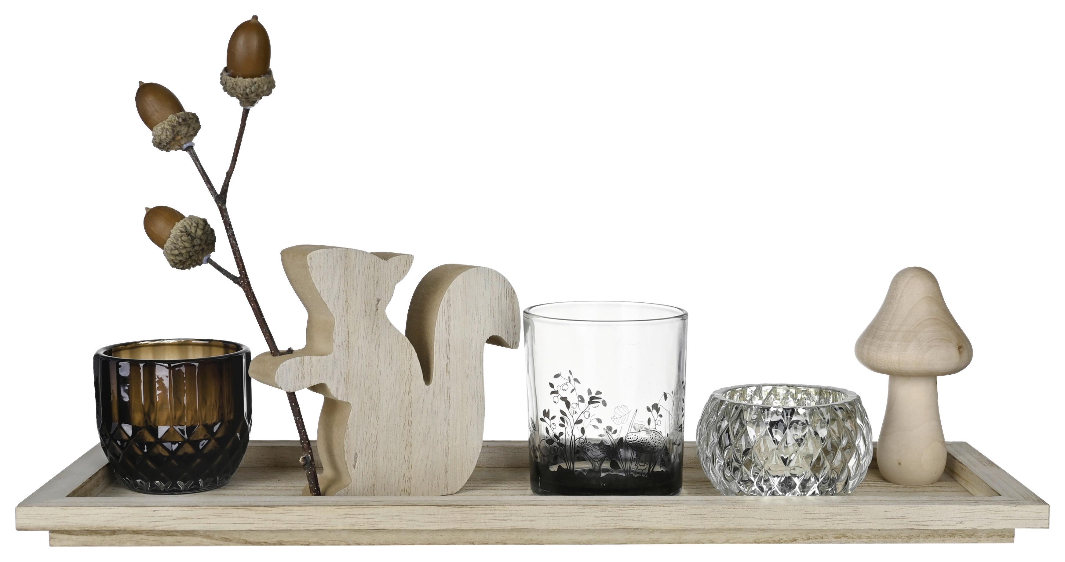 Kerzenteller In Braun/naturfarben - Multicolor, Modern, Glas/Naturmaterialien (40/13,8/12,5cm) - Modern Living