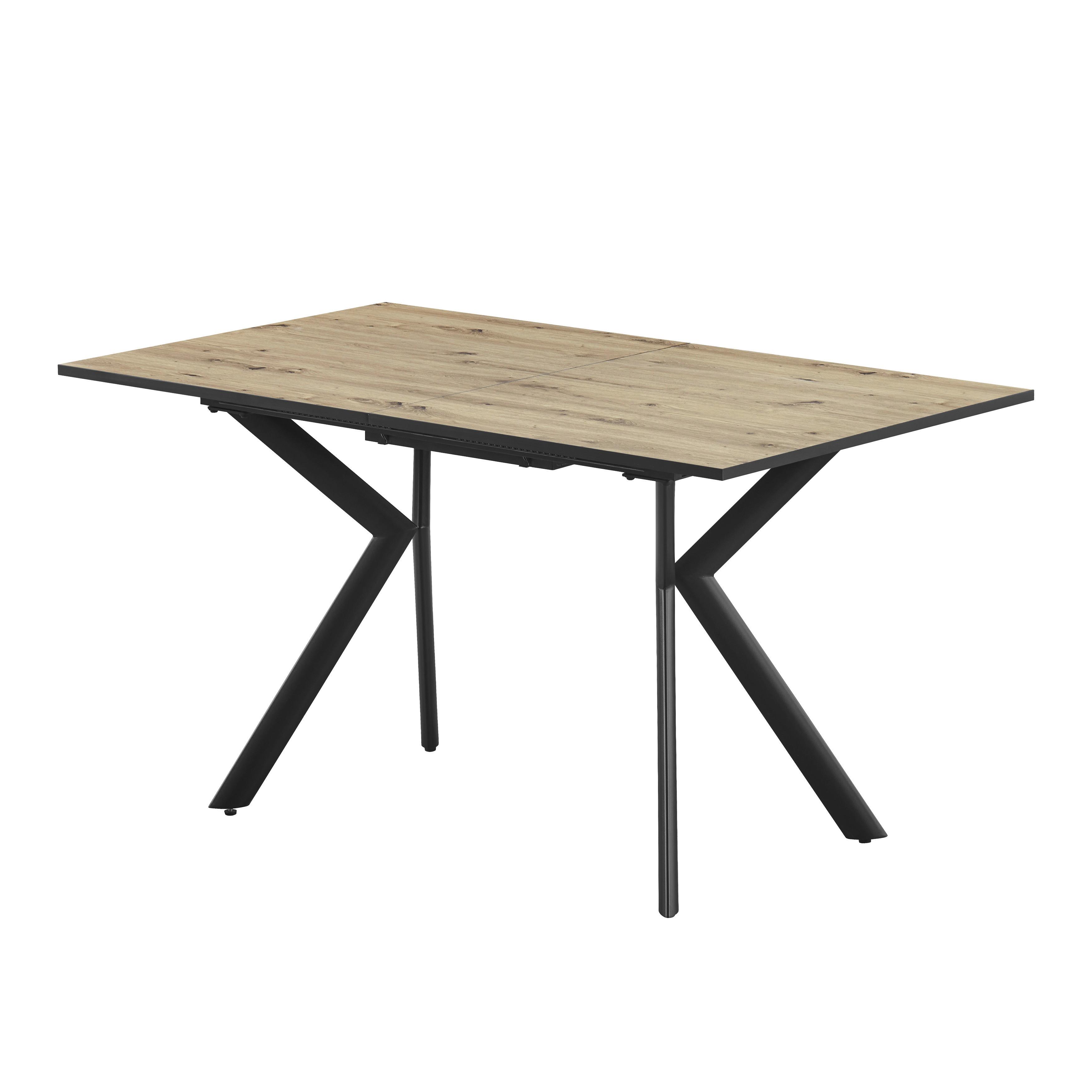 Raztegljiva Jedilna Miza Marcel, 140-180x80 - črna/barve hrasta, Moderno, kovina/leseni material (140-180/76/80cm)