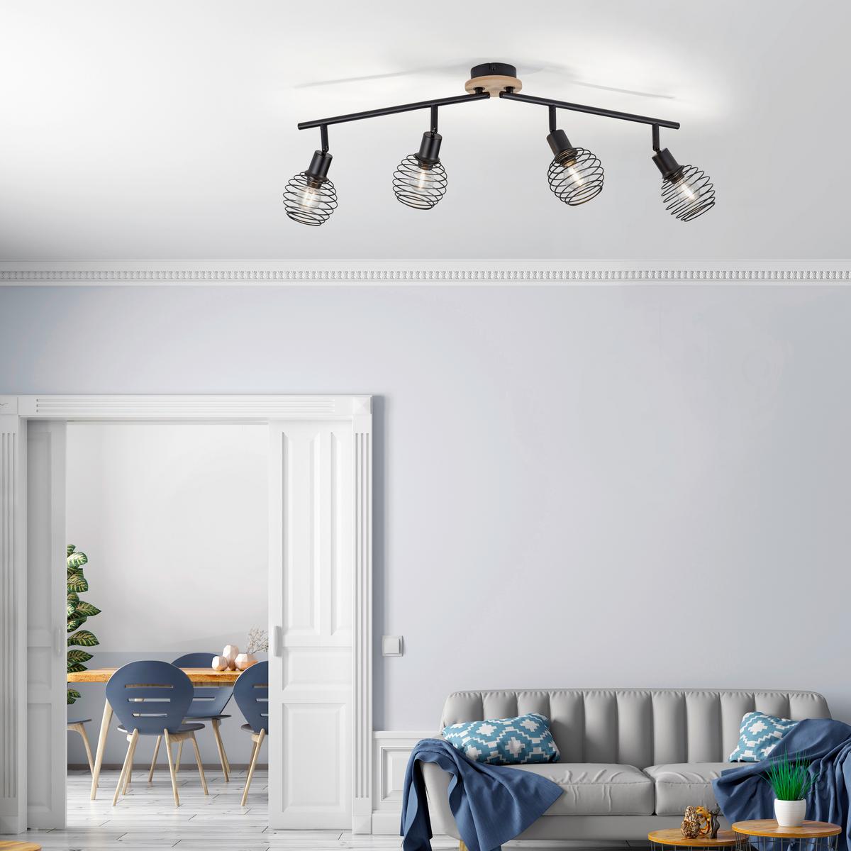 Deckenleuchte 15924-79 max. 40 Watt - Schwarz, Natur, Holz/Kunststoff (92/87/24cm)