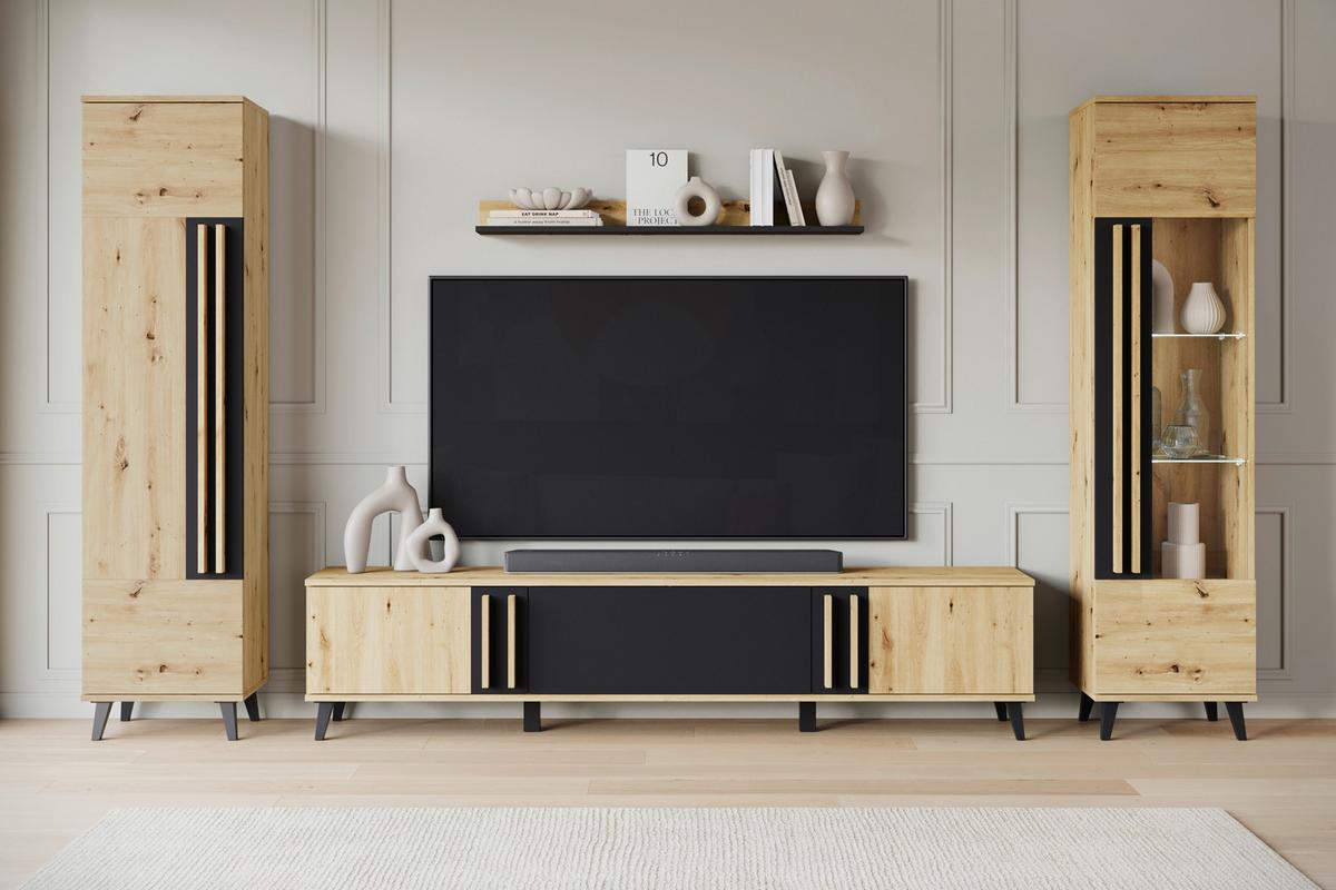 Dnevni Regal Helsinki 2, Barva Hrasta, 4-Delno - črna/hrast artisan, Trend, umetna masa/steklo (260/159,5/33cm)