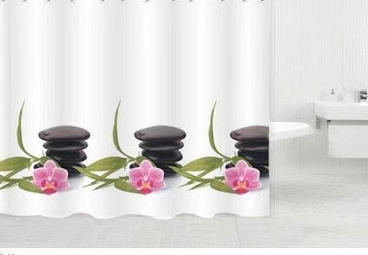 Zuhanyfüggöny Orchidea - fekete/rózsaszín, Basics, műanyag (180/200cm)