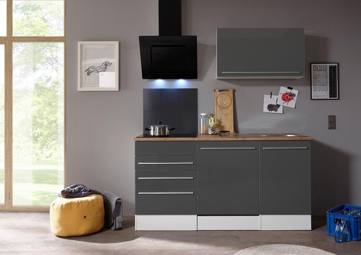 Küchenblock Gabriel ohne Geräte Grau B: ca. 290 cm - Wildeiche/Grau Hochglanz, Basics, Holzwerkstoff/Metall (290cm) - Respekta