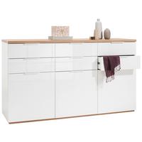 KOMODA SZEROKA MUNDI - kolor dębowy/biały wysoki połysk, Basics, materiał drewnopochodny/metal (180/102/50cm) - Carryhome