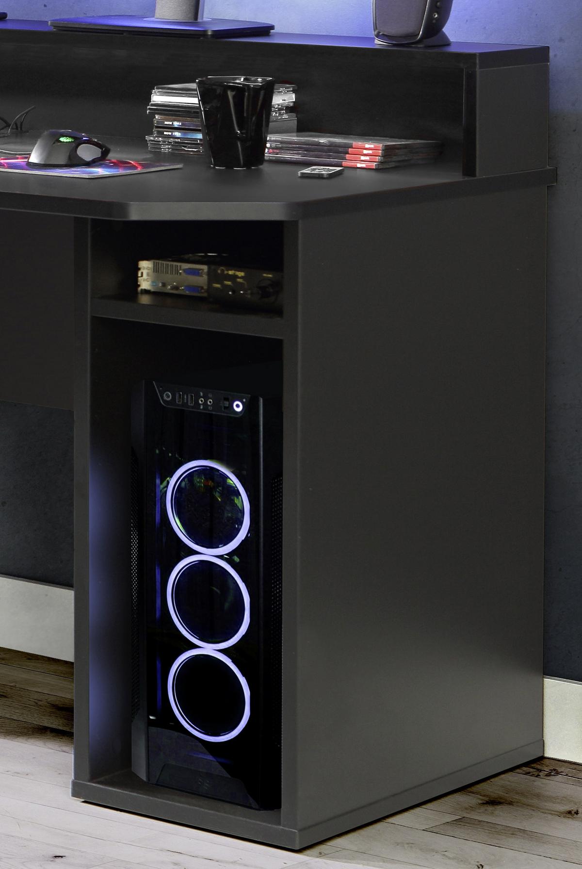 Gaming Miza Tezauer, Črna - črna/barve aluminija, Moderno, kovina/umetna masa (160/72/91cm) - MID.YOU