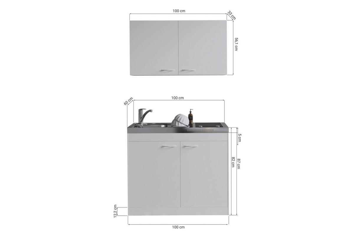 Miniküche Levin m. Gerät Weiß - Weiß, Basics, Holzwerkstoff/Kunststoff (100cm) - Respekta