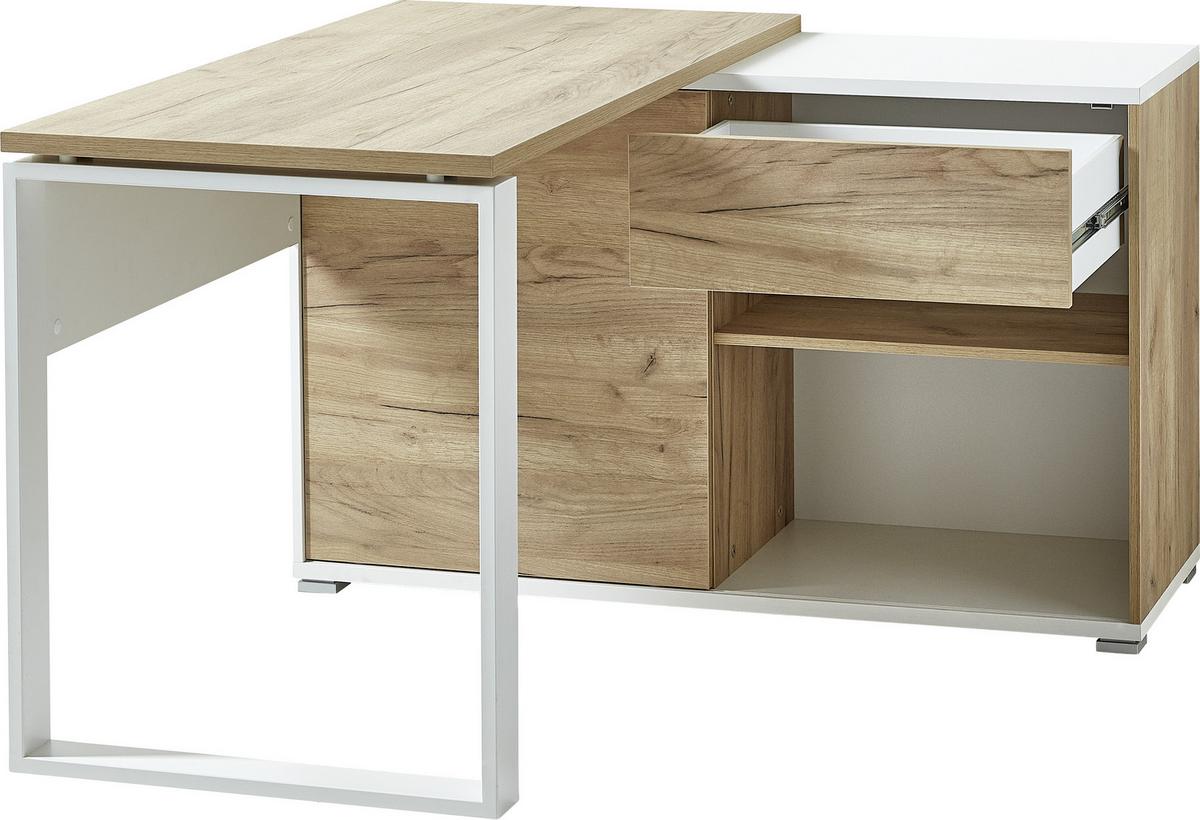 Eckschreibtisch mit Stauraum B 120cm H 117cm GW-Lioni Eiche - Eichefarben/Weiß, Design, Holzwerkstoff/Metall (120/75/117cm) - Germania