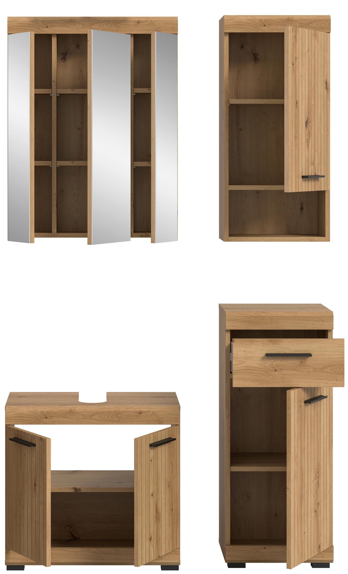 Badezimmer Scout Eiche Artisan 4-teilig - Schwarz/Eiche Artisan, Trend, Glas/Holzwerkstoff (97cm) - MID.YOU