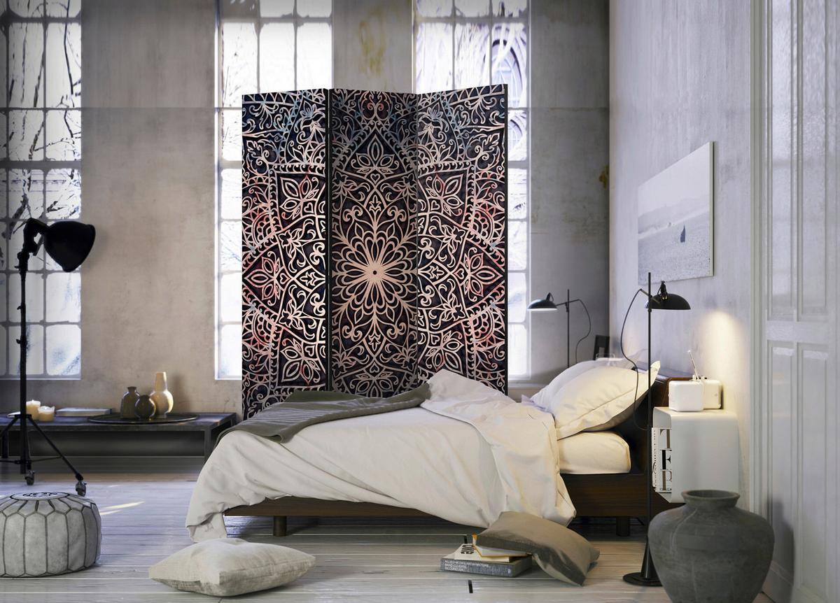 Paravan Spiritual Finely, 3-Delni, Dvostranski - črna/večbarvno, Basics, tekstil/les (135/172/3cm) - artgeist