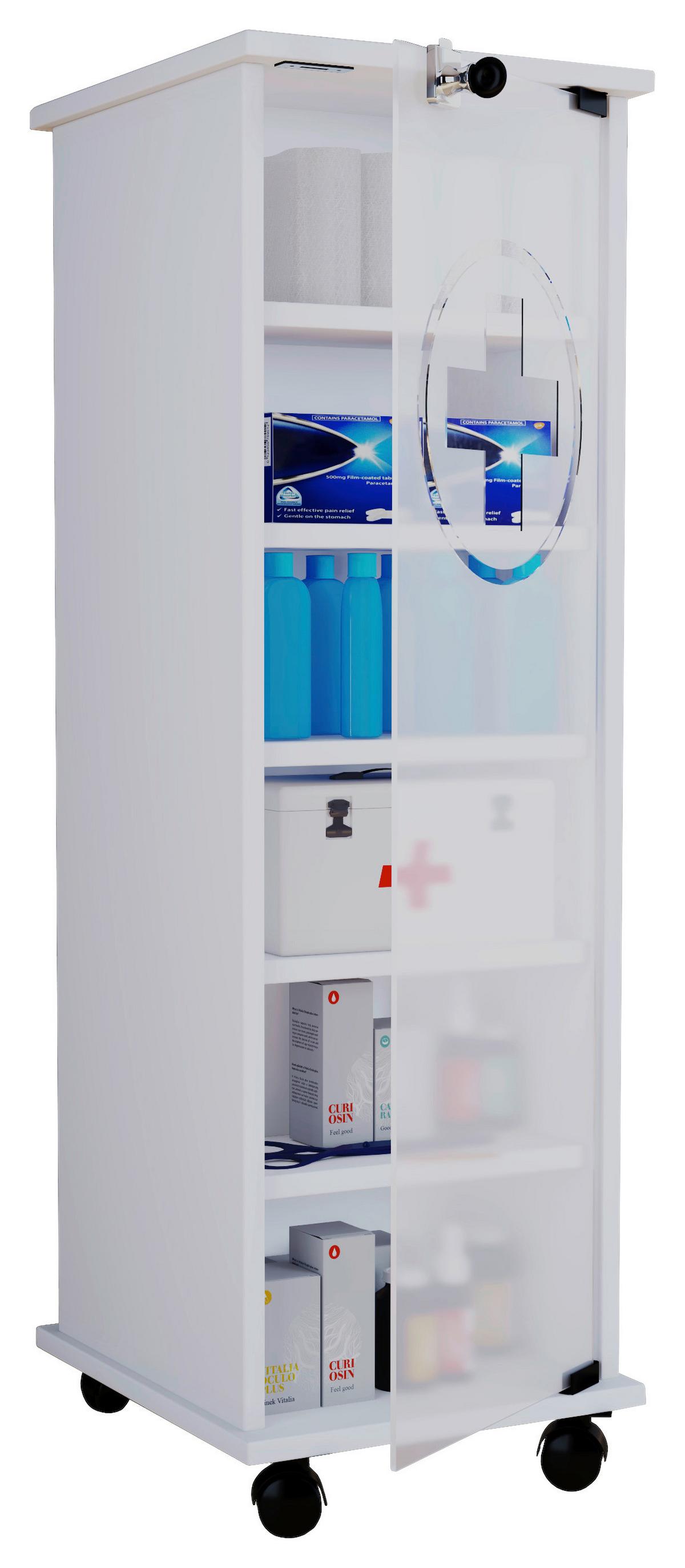 Omarica Za Prvo Pomoč Nilasu, Bela - bela, Moderno, steklo/leseni material (31/98/35cm) - MID.YOU