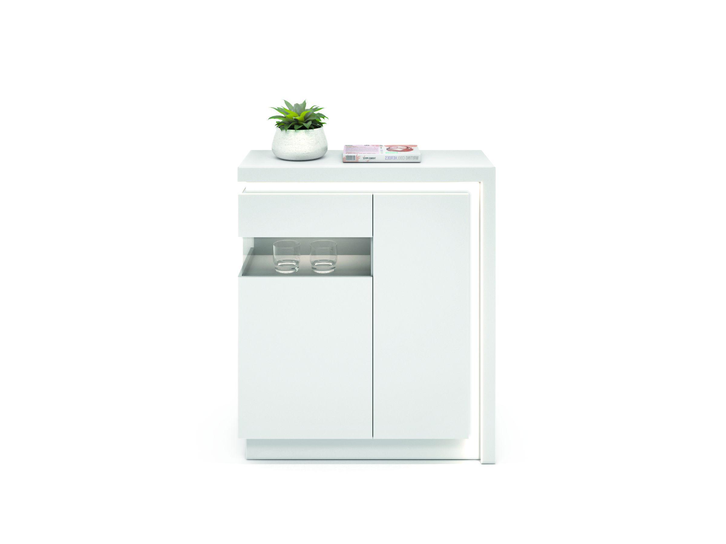 Komoda Lyon - bijela/bijela visoki sjaj, Trend, staklo/drvni materijal (107,5/123,6/42cm) - Modern Living