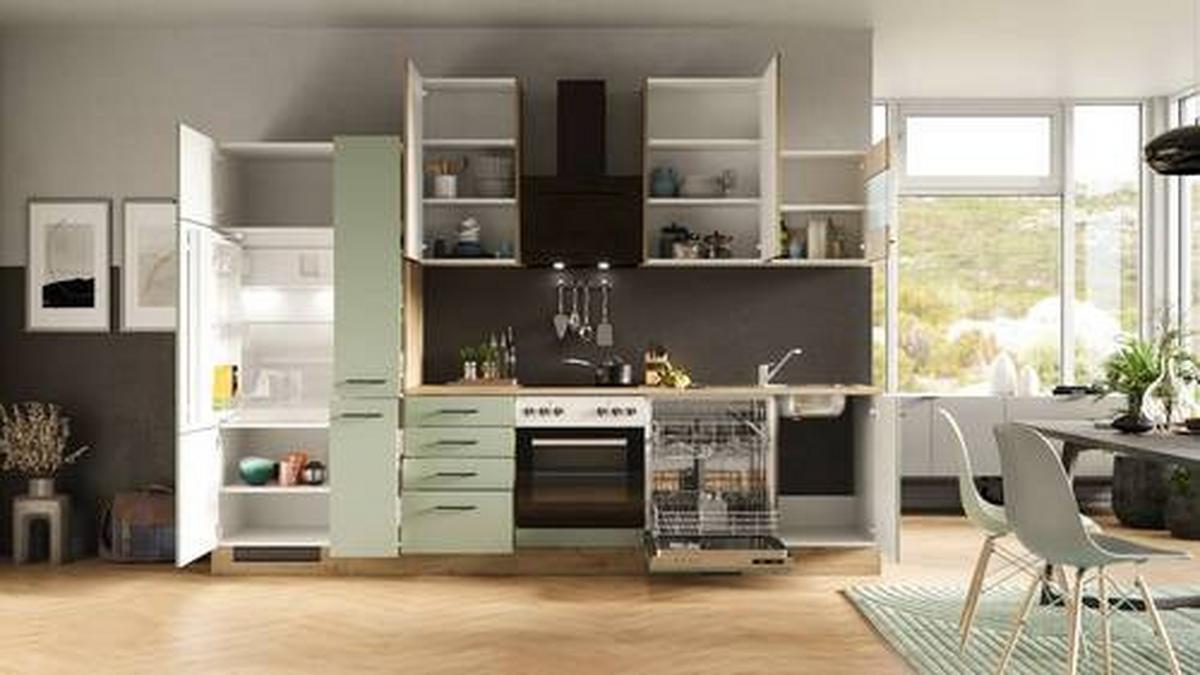 Kuhinjski Blok Cara, Zelena, Hrast - črna/zelena, Moderno, kovina/leseni material (310cm) - FlexWell