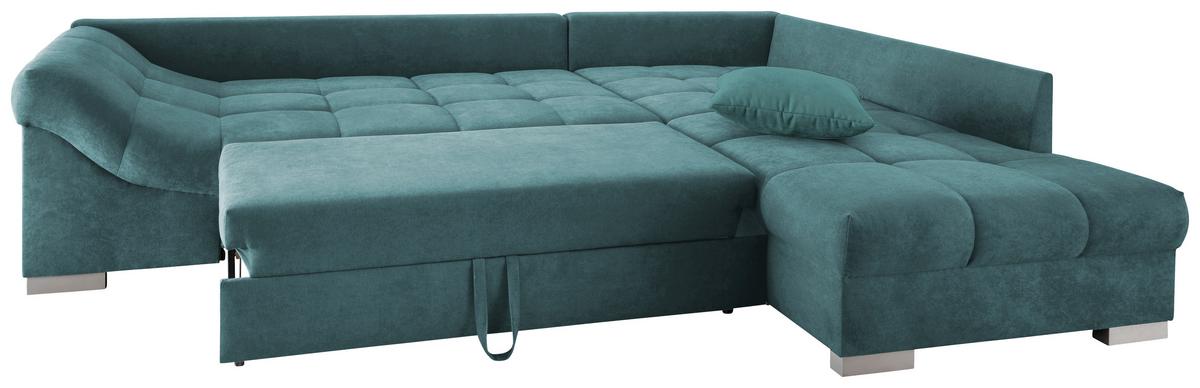 Wohnlandschaft Alvito Petrol Nylon/Mikrofaser - Silberfarben/Petrol, Design, Holz/Textil (298/202cm) - MID.YOU
