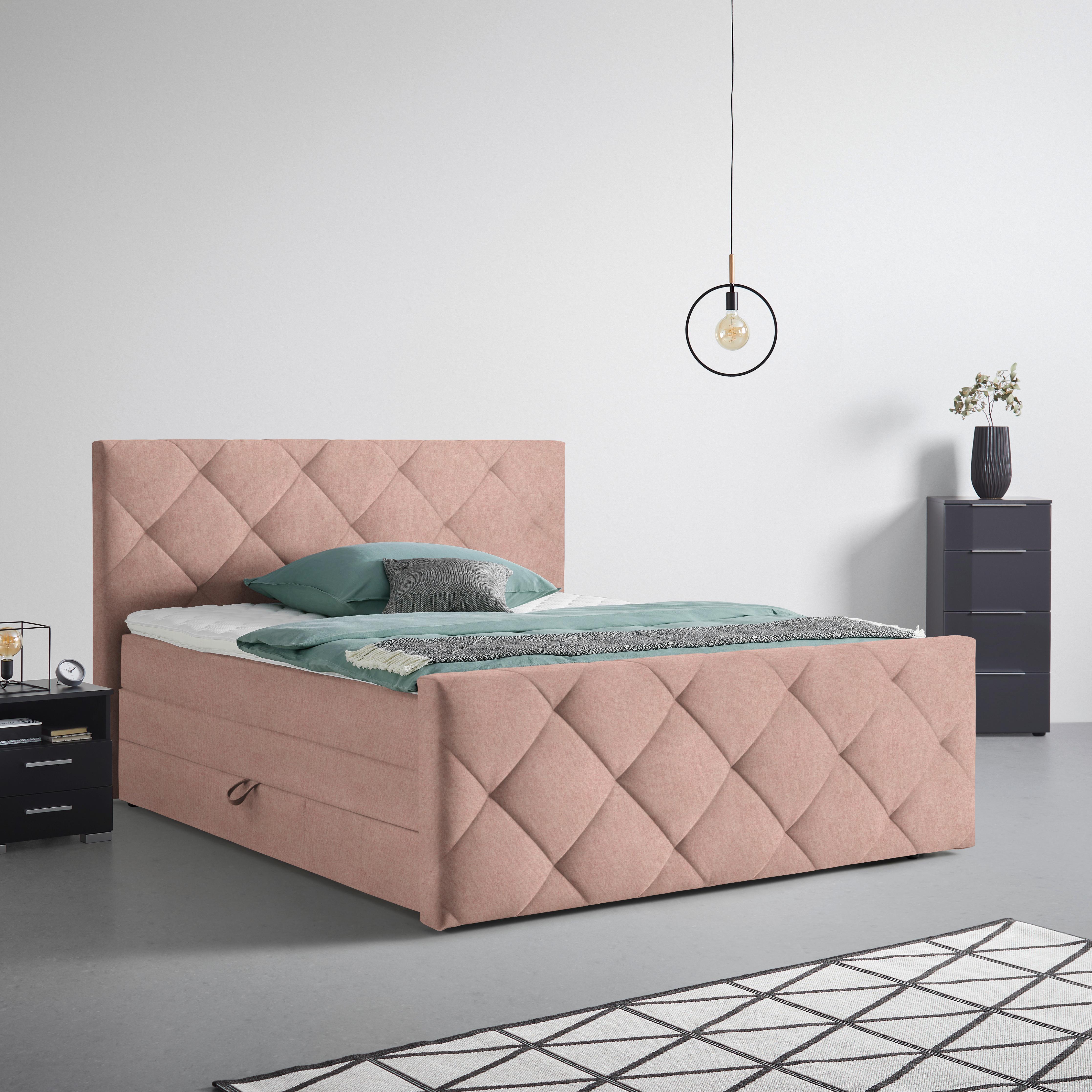 Boxspringbett Adele Pink ca. 160x200cm - Pink, KONVENTIONELL, Holz/Holzwerkstoff (160/200cm) - Mömax