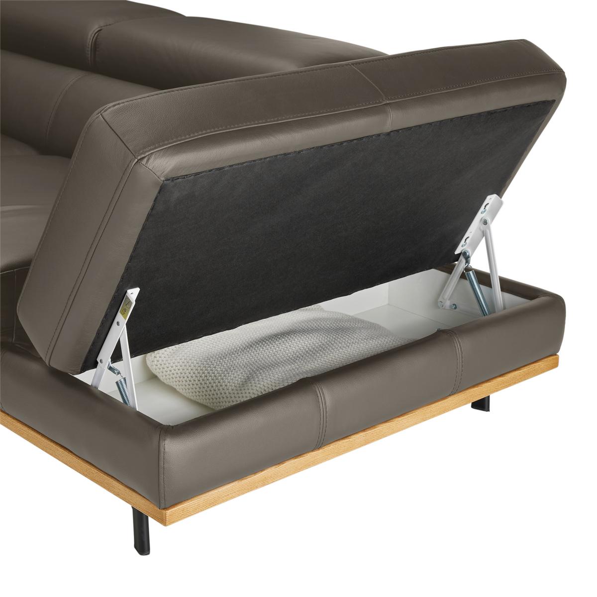 Wohnlandschaft Carmen rechts Dunkelgrau - Dunkelgrau/Schwarz, MODERN, Leder/Holz (292/72/226cm) - Premium Living