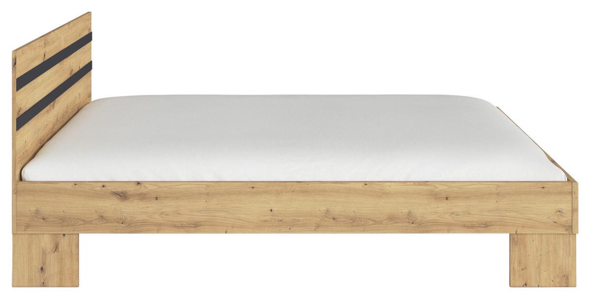 Postelja Foster, Hrast, Siva, 160x200 - siva/hrast artisan, Konvencionalno, leseni material (160/200cm)