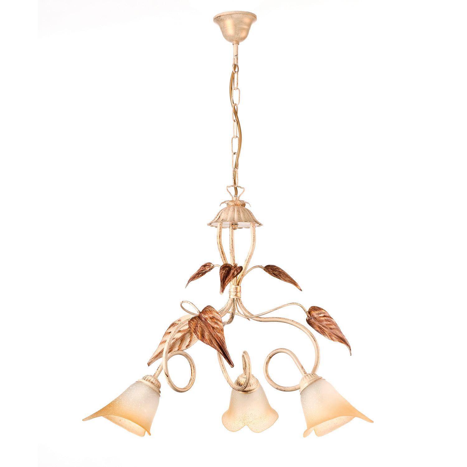 Kronleuchter Vanda Weiß/Beige max. 6 Watt - Beige/Weiß, Natur, Glas/Metall (40/40/110cm)