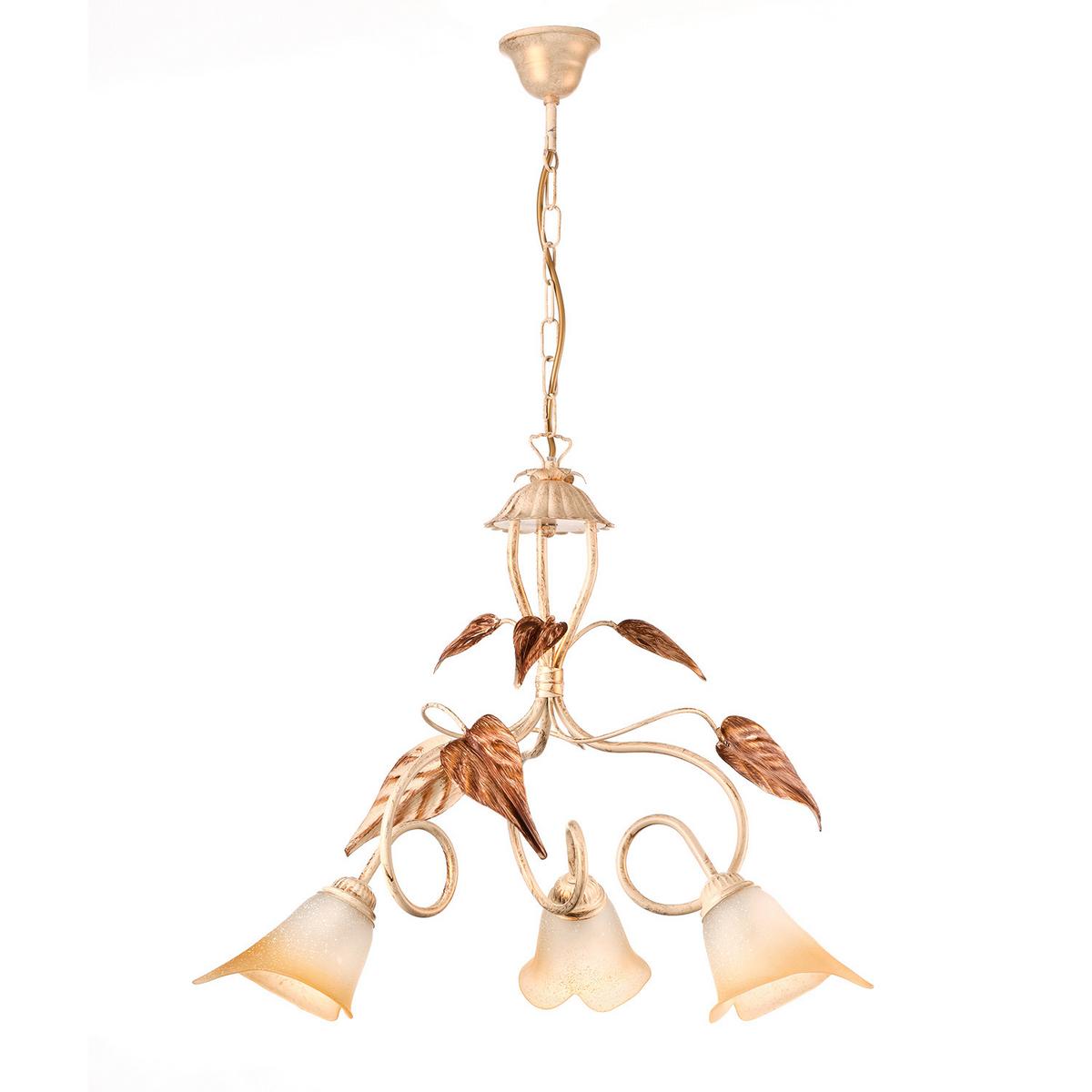 Kronleuchter Vanda Weiß/Beige max. 6 Watt - Beige/Weiß, Natur, Glas/Metall (40/40/110cm)
