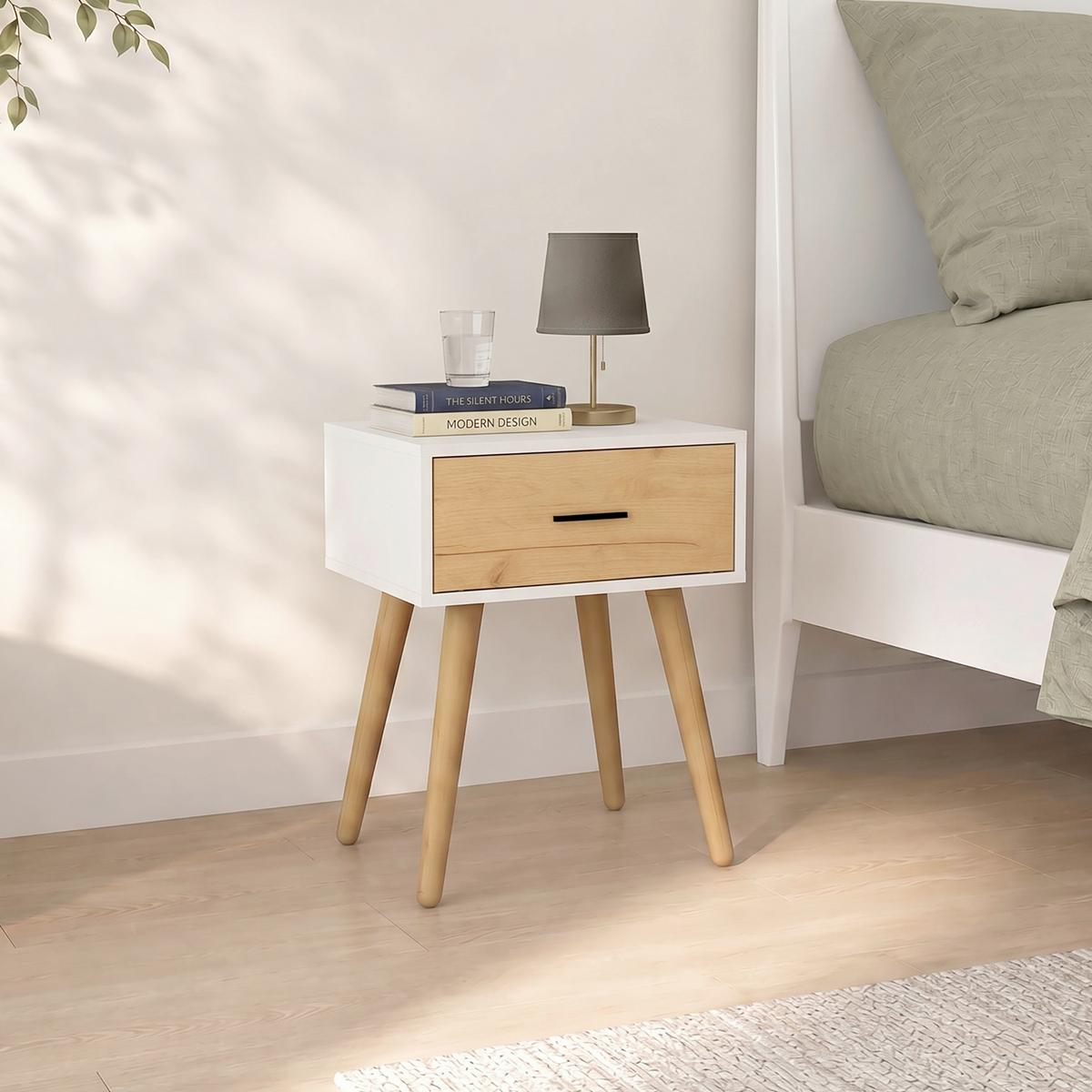 Nachttisch Singol "l" - Honigeiche/Weiss, Modern, Holzwerkstoff/Metall (45/56/30cm) - Livetastic