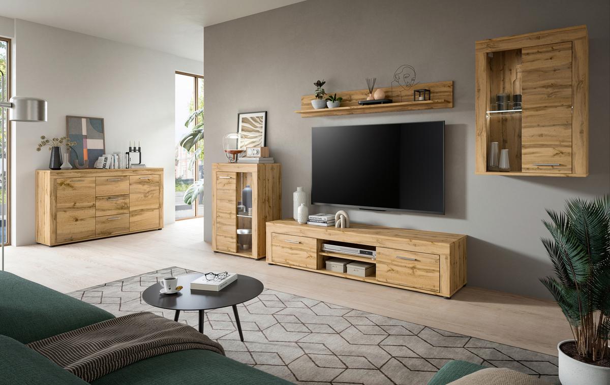 ANSAMBLU MOBILIER CAMERA DE Z JAM - stejar Wotan, Design, sticlă/material pe bază de lemn (310/169/35cm) - Modern Living