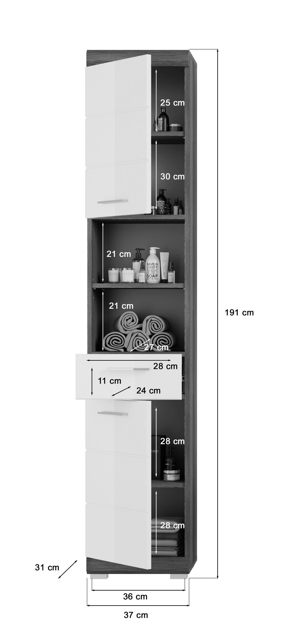Badezimmer Scout 4-tlg. ca. 171 cm Anthrazit/Weiß - Weiß Hochglanz/Grau, MODERN, Holzwerkstoff/Kunststoff (171cm) - MID.YOU