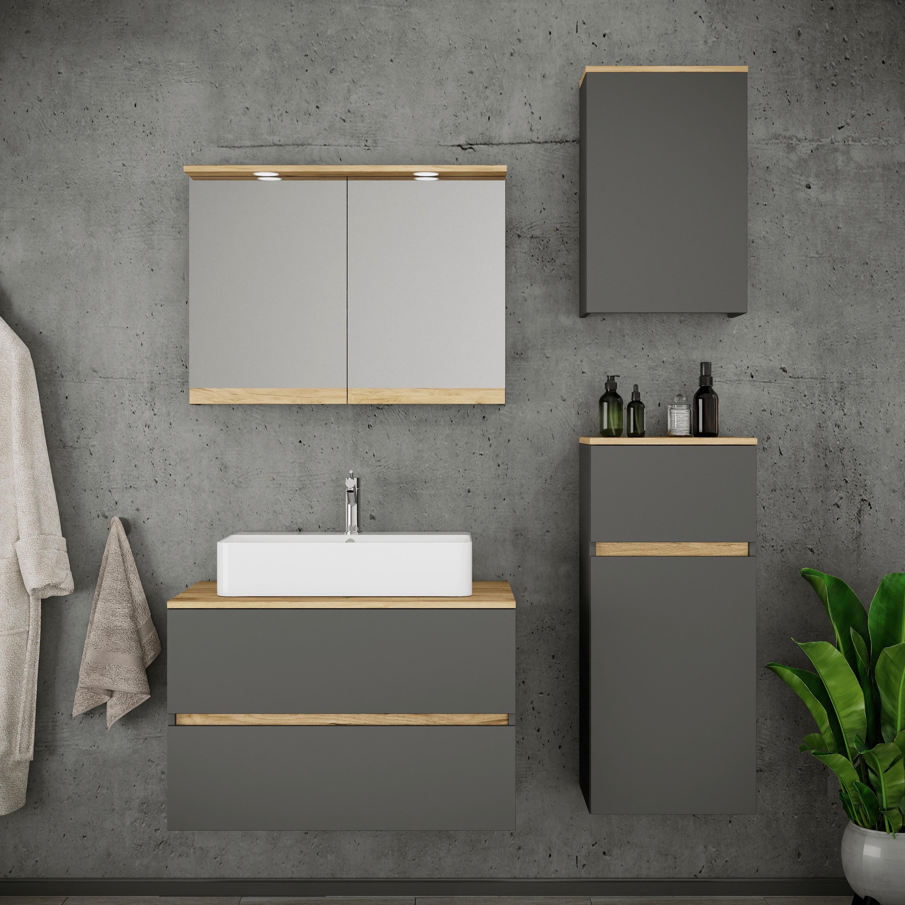 Badezimmer Cosila - Honigeiche/Weiss, Trend, Keramik/Holzwerkstoff (120cm) - MID.YOU