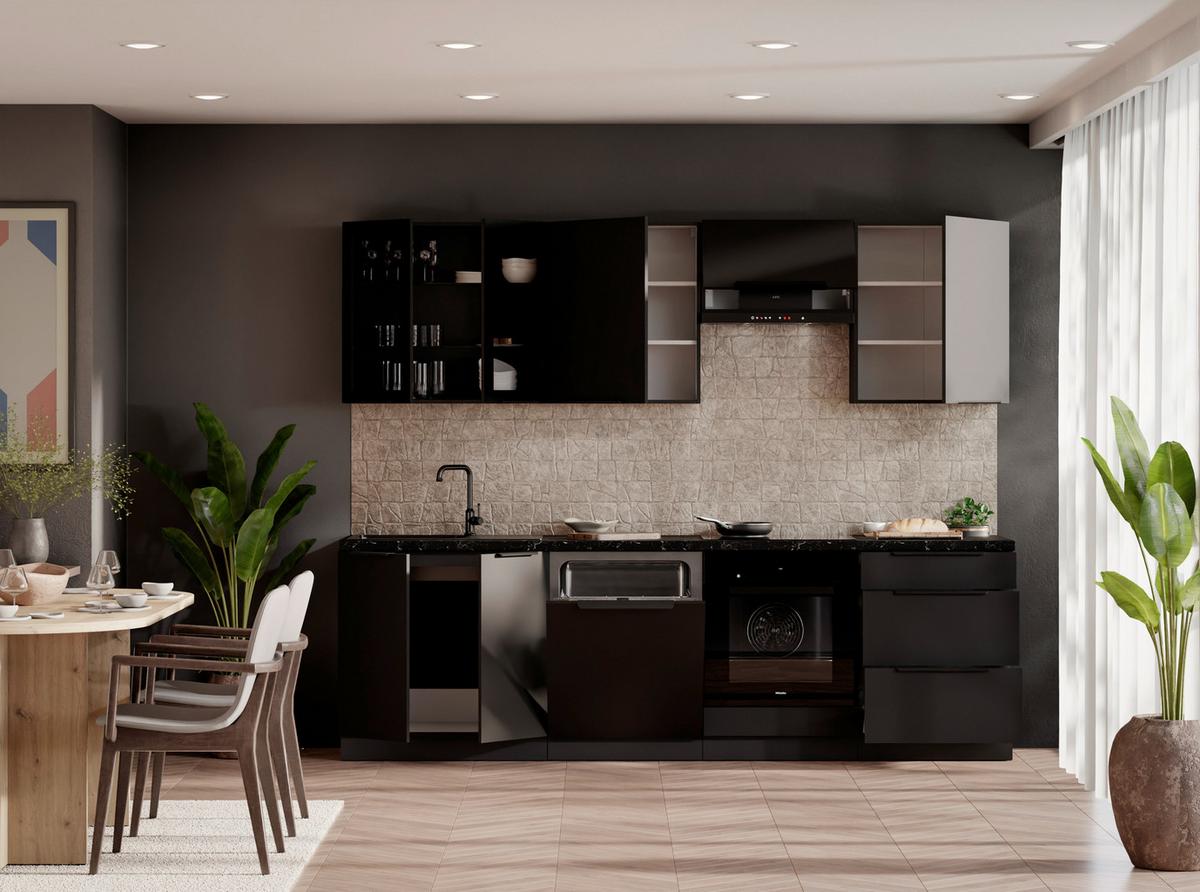Blok Kuhinja Siena - crna, Moderno, staklo/drvni materijal (260/210/60cm) - Modern Living