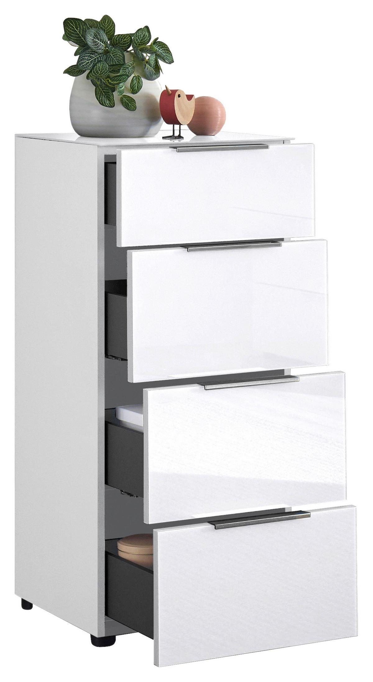 Kommode Siena Weiß - Chromfarben/Schwarz, MODERN, Glas/Holzwerkstoff (45/99/40cm) - Mömax