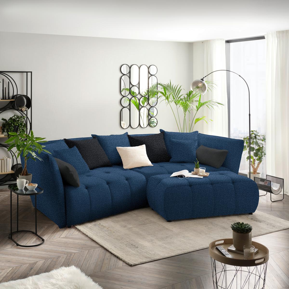 Boxspringsofa Sofi Dunkelblau - Dunkelgrau/Schwarz, MODERN, Textil (294/93/152cm) - Premium Living