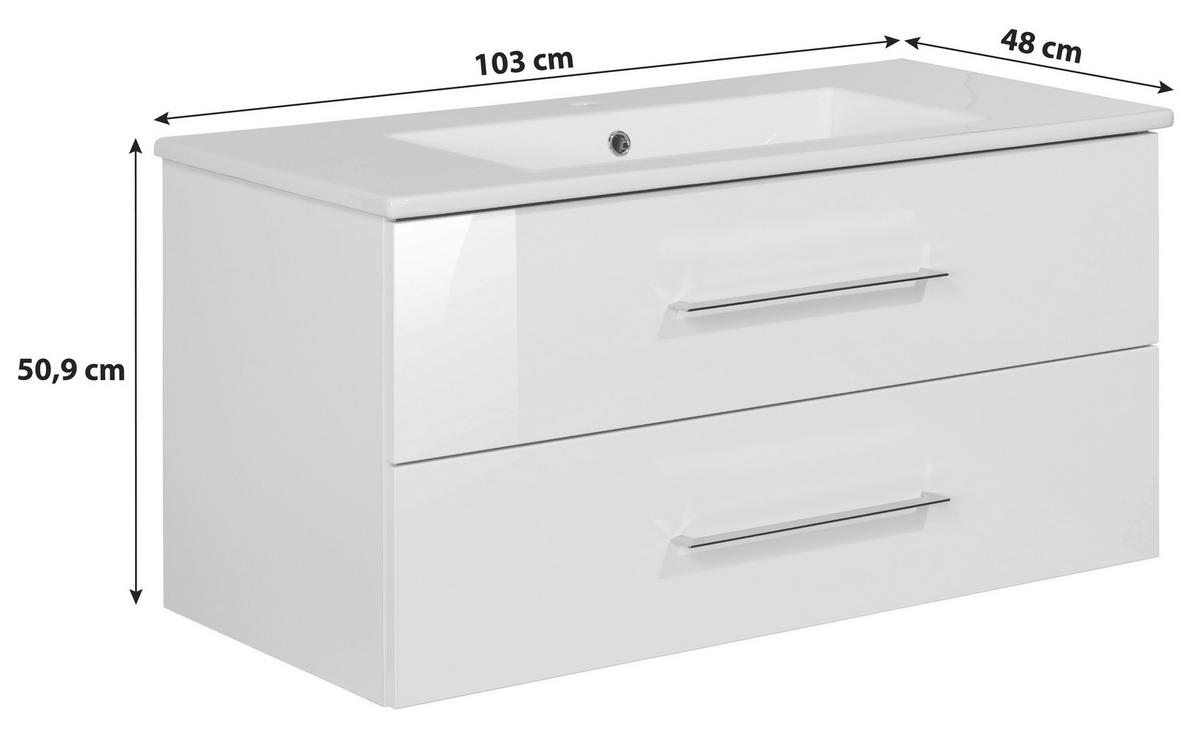 Waschtischkombi B.Perfekt Eichefarben - Eichefarben/Silberfarben, MODERN, Keramik/Holzwerkstoff (103cm) - MID.YOU