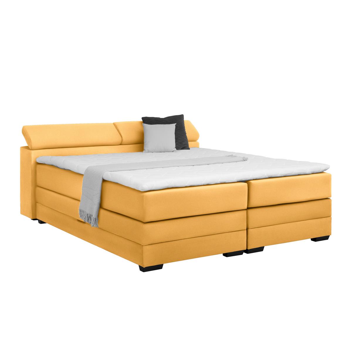 Boxspringbett Sevilla Senfgelb ca. 180x200cm - Senfgelb/Schwarz, KONVENTIONELL, Holz/Kunststoff (180/200cm) - Premium Living