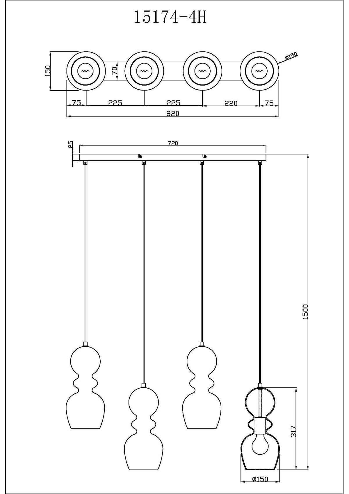 Hängeleuchte 15174-4h Clarity - Schwarz, Konventionell, Glas/Kunststoff (82/15/150cm) - Globo