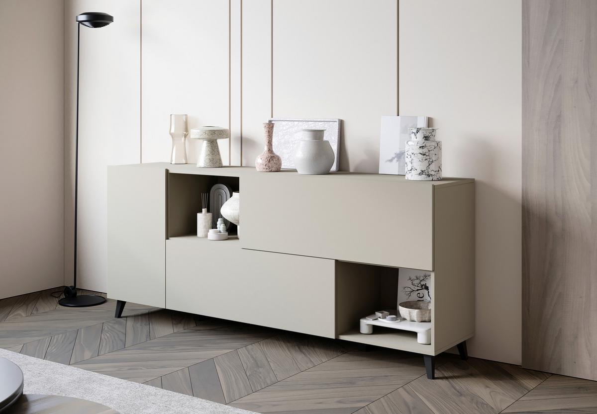 Sideboard Phuket Kaschmir Beige - Kaschmir/Schwarz, Design, Holzwerkstoff/Kunststoff (180/76/39cm) - P & B