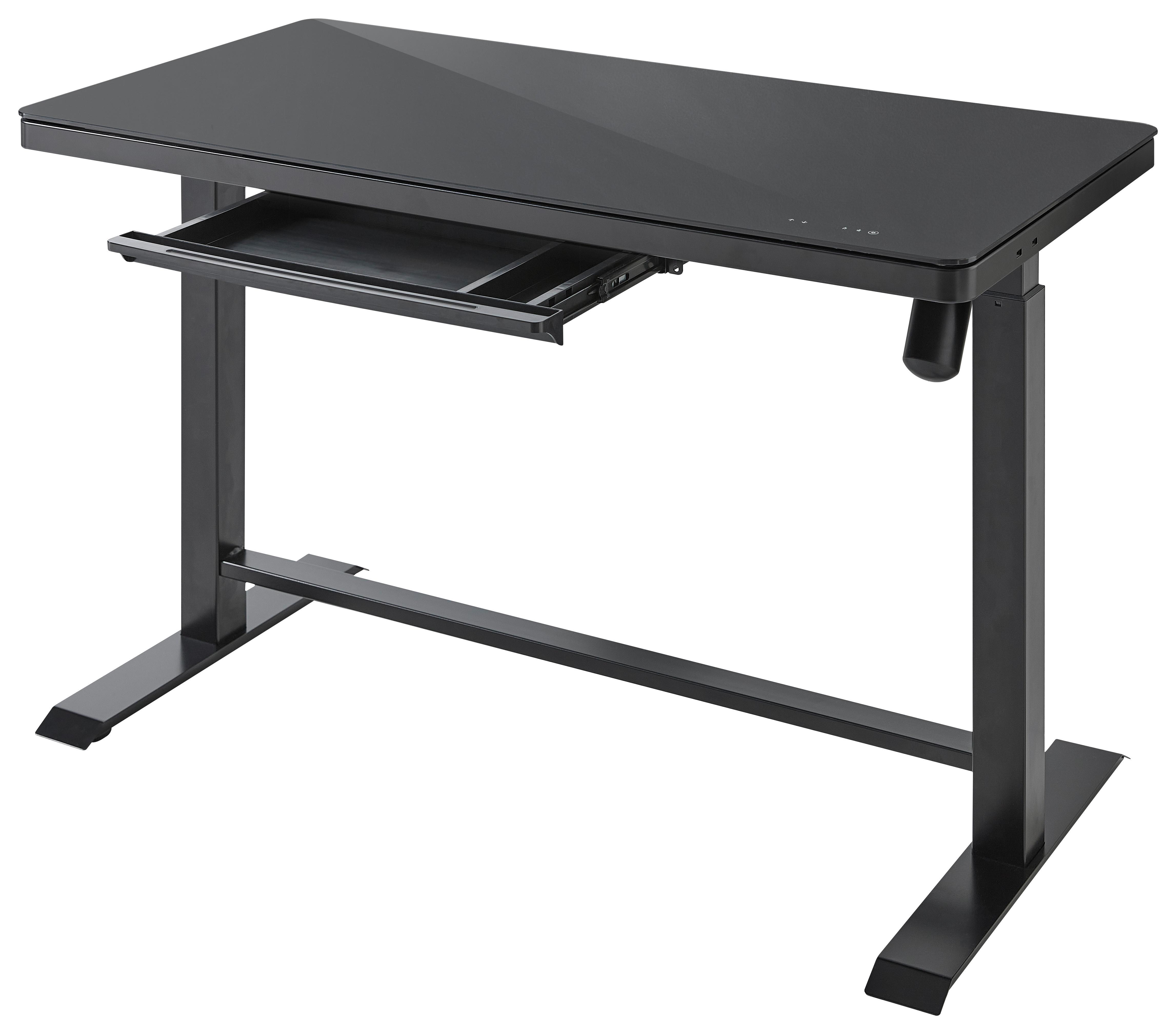 Íróasztal, Állítható Magasságú Lift4home - Fekete, modern, Üveg/Fém (120/72-120/60cm)