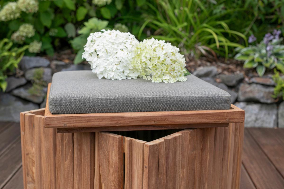 Gartenhocker Woodie Teak mit Stauraum - Taupe/Braun, Basics, Holz/Textil (45/45/45cm) - Gardenson