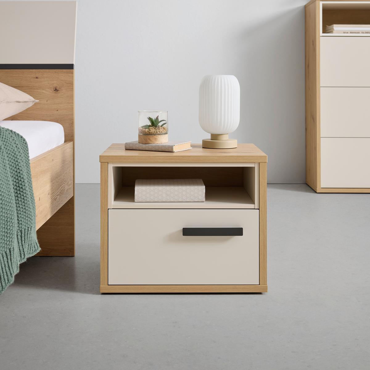 Nachtkästchen Casa Mia Kaschmirfarben/Eiche Artisan - Kaschmir/Anthrazit, KONVENTIONELL, Holzwerkstoff/Metall (45/50/40cm) - Modern Living