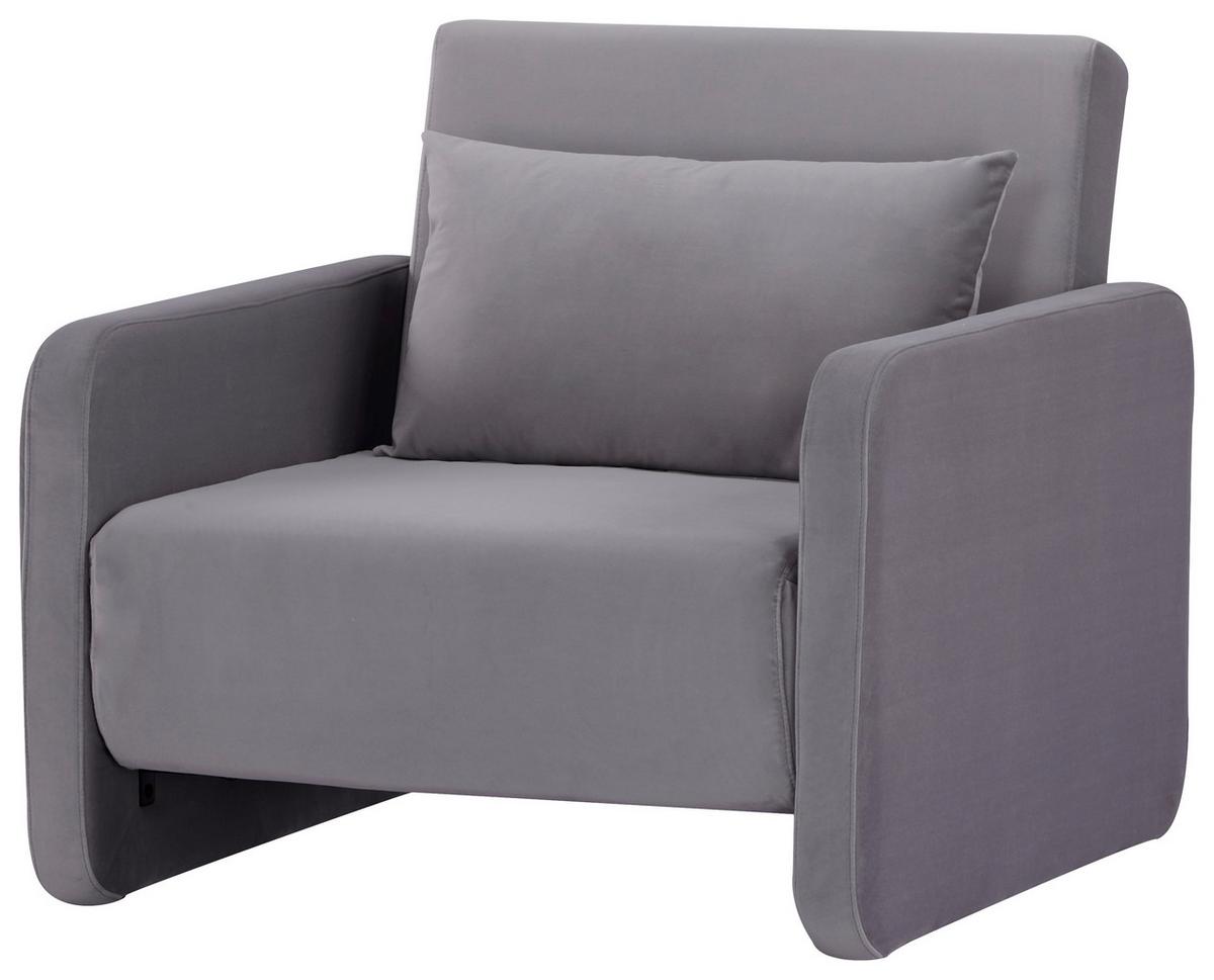 Naslanjač York, Siva, Žamet, Ležišče - siva/črna, Design, umetna masa/tekstil (93/83/85cm) - Modern Living