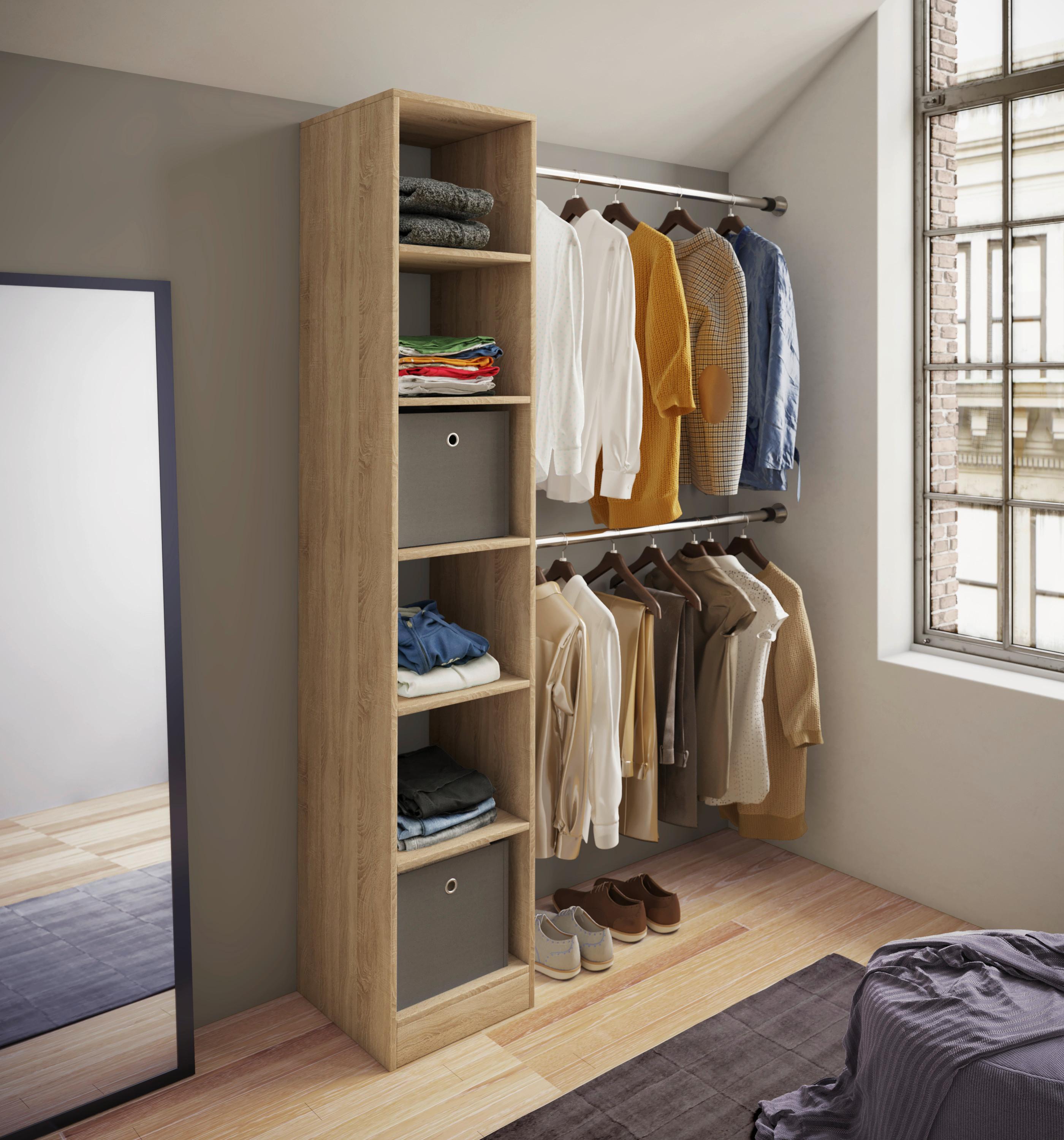 Regal Dacho, Hrast - hrast sonoma, Basics, kovina/leseni material (38/194/40cm) - MID.YOU