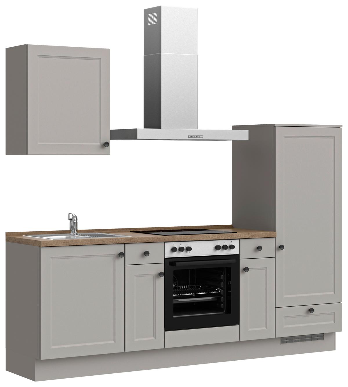 Küchenblock Cascada Low m. Geräten Grau - Eiche dunkel/Schwarz, MODERN, Holzwerkstoff/Metall (240cm) - Nobilia